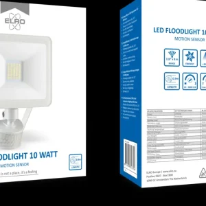 Floodlight*ELRO Design Led Buitenlamp Met Bewegingssensor - 10W – 800Lm – Ip54 Waterdicht - Wit (Lf60-10-P-W)