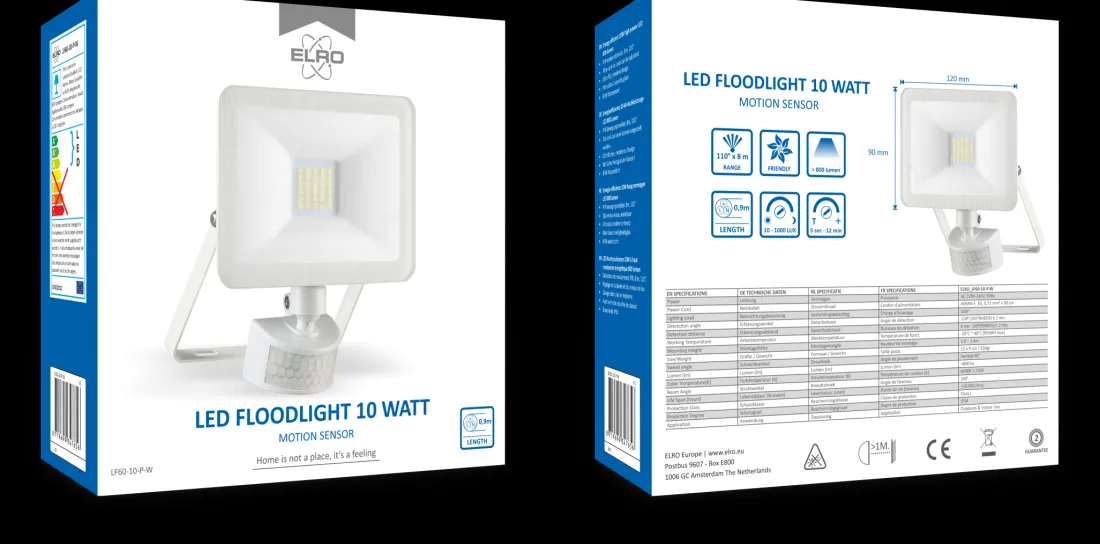 design_led_buitenlamp_met_1-3.webp Floodlight*ELRO Design Led Buitenlamp Met Bewegingssensor - 10W – 800Lm – Ip54 Waterdicht - Wit (Lf60-10-P-W)