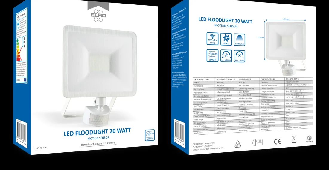 design_led_buitenlamp_met_1-5.webp Floodlight*ELRO Design Led Buitenlamp Met Bewegingssensor - 20W – 1600Lm – Ip54 Waterdicht - Wit (Lf60-20-P-W)