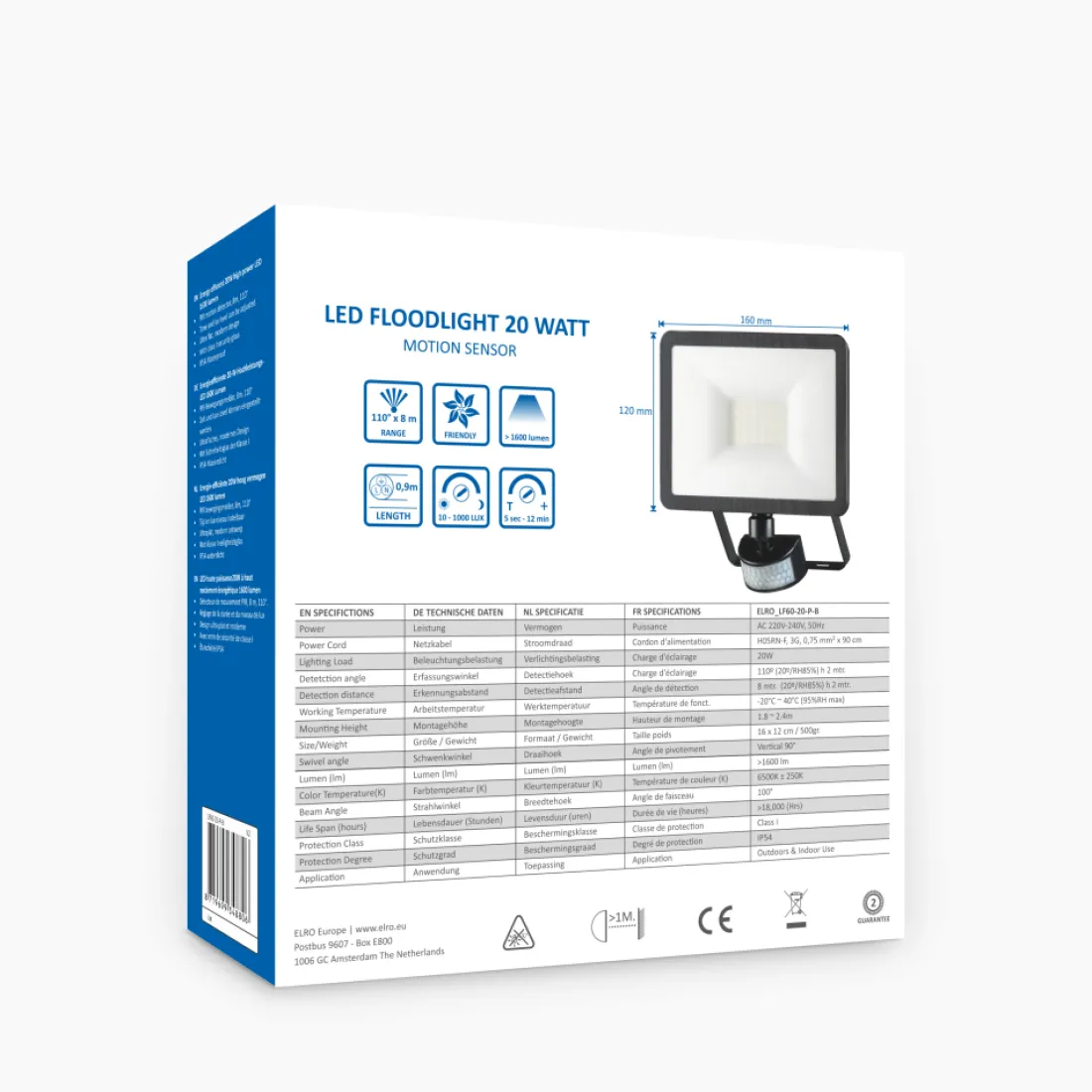 design_led_buitenlamp_met_13.webp Floodlight*ELRO Design Led Buitenlamp Met Bewegingssensor - 20W – 1600Lm – Ip54 Waterdicht - Zwart (Lf60-20-P-B)