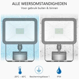 Floodlight*ELRO Design Led Buitenlamp Met Bewegingssensor - 20W – 1600Lm – Ip54 Waterdicht - Zwart (Lf60-20-P-B)