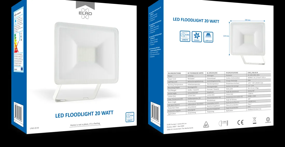 design_led_buitenlamp_w___1-1.webp Floodlight*ELRO Design Led Buitenlamp 20W – 1600Lm – Ip54 Waterdicht - Wit (Lf60-20-W)