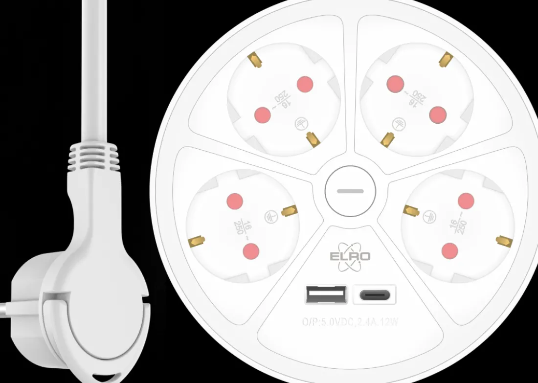 design_stekkerdoos_voudig_0.webp Elektra*ELRO Design Stekkerdoos 6-Voudig Met 1,5M Snoer En Schakelaar – 4X Stopcontact + Usb + Usb-C – Kinderbeveiliging – Randaarde Stekker – Max. 3680W – Tuv Getest (Es604)
