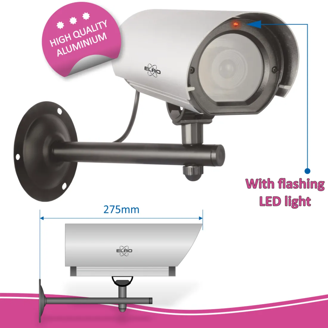 dummy_outdoor_camera_alum_3.webp Dummy camera's*ELRO Dummy Outdoor Camera Aluminium Met Led Flash Light - Outdoor (Cdb27F)