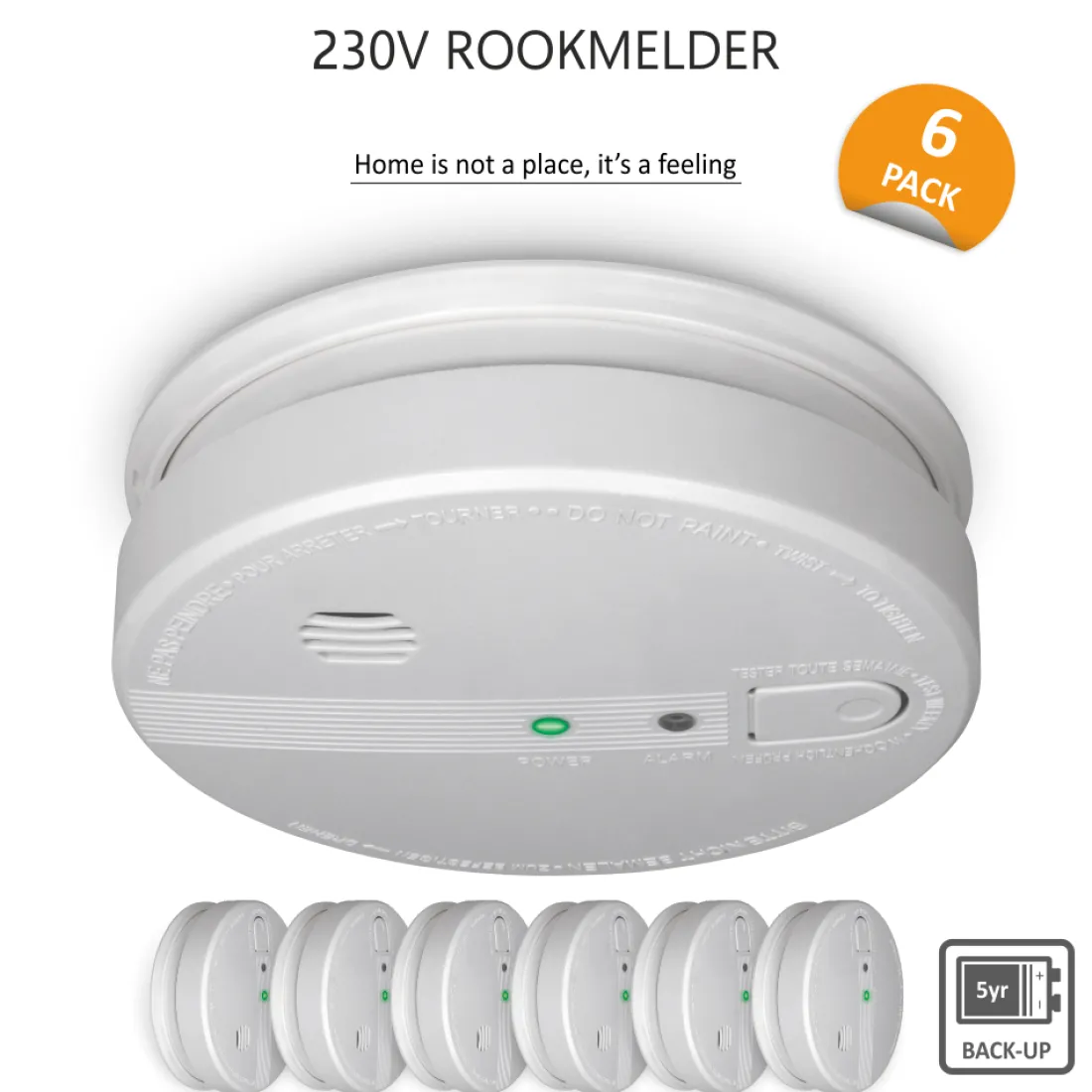 rookmelder_v___jaar_backu_1.webp Koppelbare rookmelders | Rookmelders*ELRO Rookmelder 230V - 5 Jaar Back-Up Batterij - 6 Pack (Fs1105P)