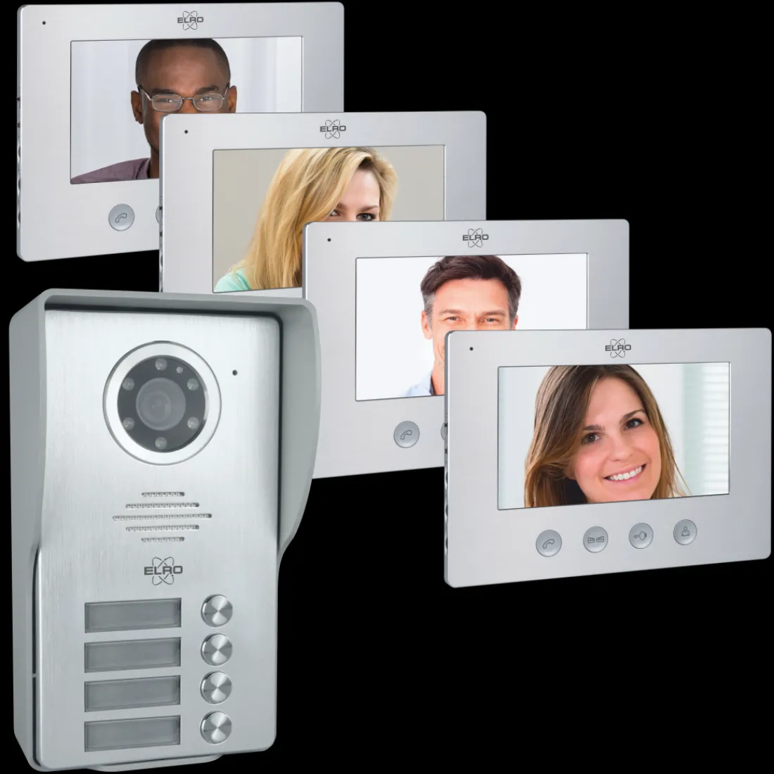 video_deur_intercom___app_0-1.webp Video deur intercom | Deurintercom met camera*ELRO Video Deur Intercom - 4 Appartementen - Met 4 X 7 Inch Kleurenscherm (Dv477W4)