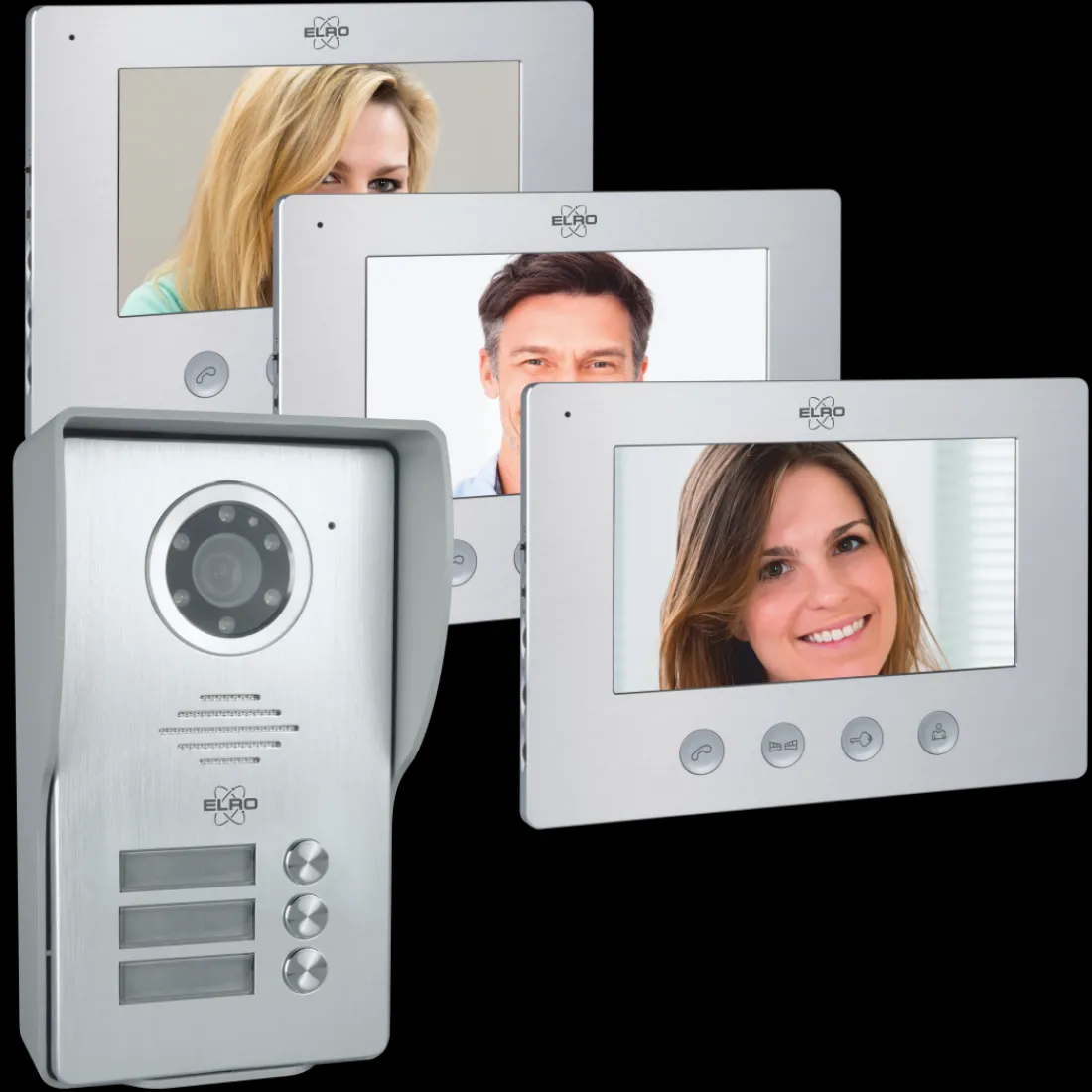 video_deur_intercom___app_0.webp Video deur intercom | Deurintercom met camera*ELRO Video Deur Intercom - 3 Appartementen - Met 3 X 7 Inch Kleurenscherm (Dv477W3)