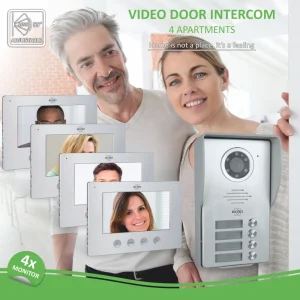 Video deur intercom | Deurintercom met camera*ELRO Video Deur Intercom - 4 Appartementen - Met 4 X 7 Inch Kleurenscherm (Dv477W4)