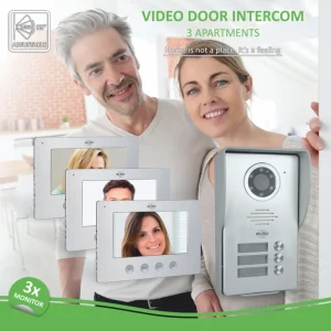 Video deur intercom | Deurintercom met camera*ELRO Video Deur Intercom - 3 Appartementen - Met 3 X 7 Inch Kleurenscherm (Dv477W3)